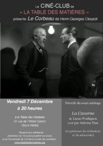 projection du film Le Corbeau, cinéma français